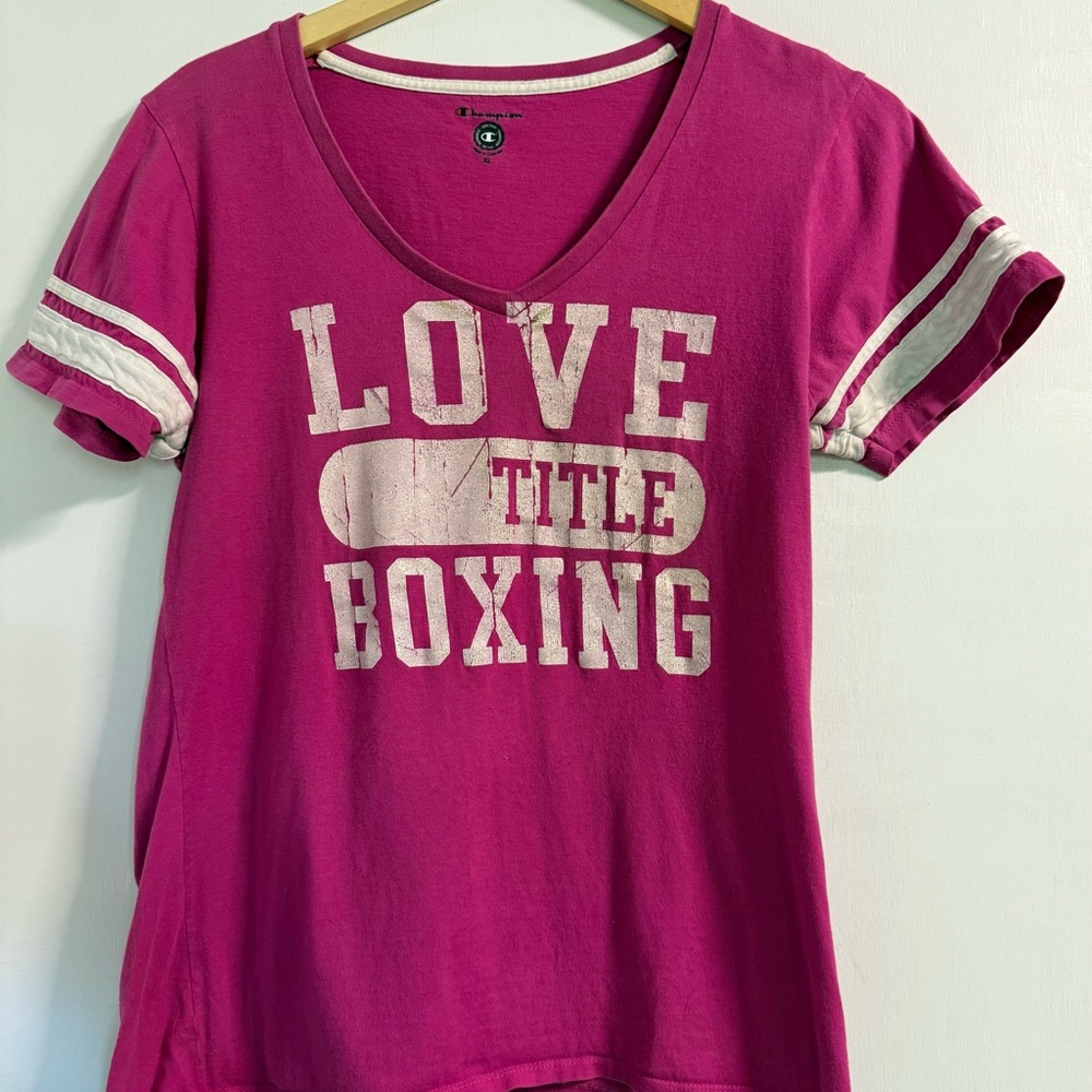 Champion Love Title Boxing Tee XL Pink Varsity Graphic Shirt